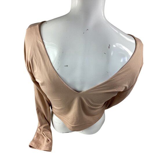 Peoria Womens Deep V-Neck Long Sleeve Crop Top*XXL*Beige*Stretch Soft Fabric*EUC - Picture 2 of 5